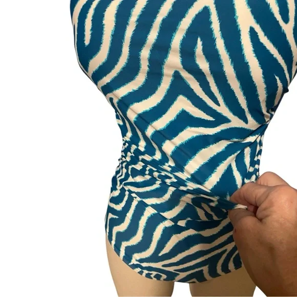 Womens Teal Zebra Print One Piece Swimsuit - Picture 8 of 16